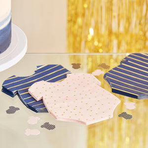 Ginger Ray Gender Reveal Gold Foiled Pink & Navy Baby Grow Shaped Napkin 16 Pack