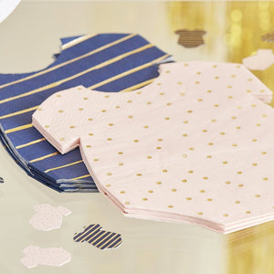 Ginger Ray Gender Reveal Gold Foiled Pink & Navy Baby Grow Shaped Napkin 16 Pack