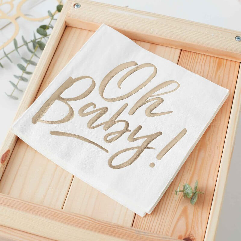 Ginger Ray Gold Foiled Oh Baby! Neutral Baby Shower Napkin 16 Pack