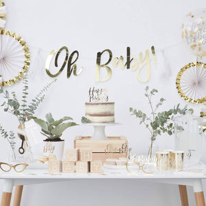 Ginger Ray Gold Foiled Oh Baby! Neutral Baby Shower Napkin 16 Pack
