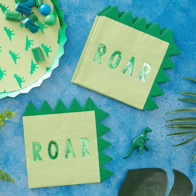 Ginger Ray Roar Shaped Party Napkin 16 Pack