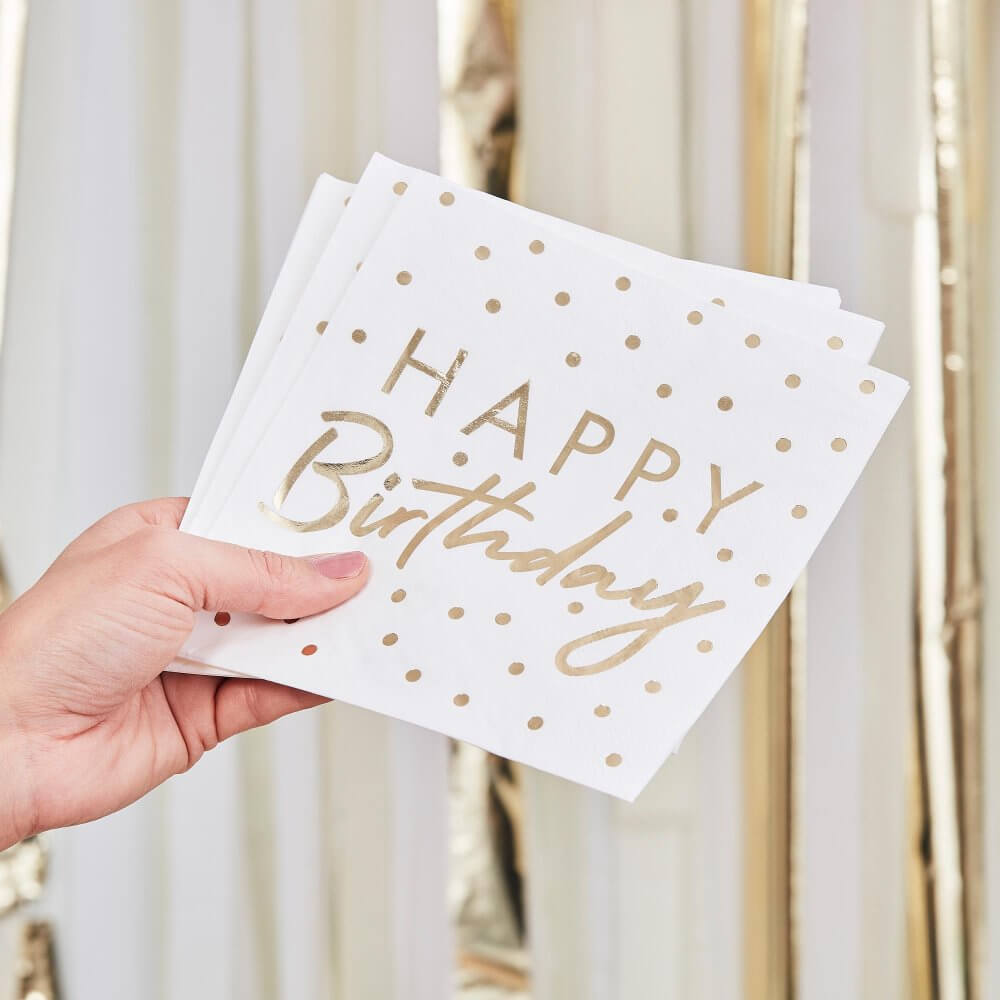 Ginger Ray Mix It Up Gold Foiled Happy Birthday Napkins