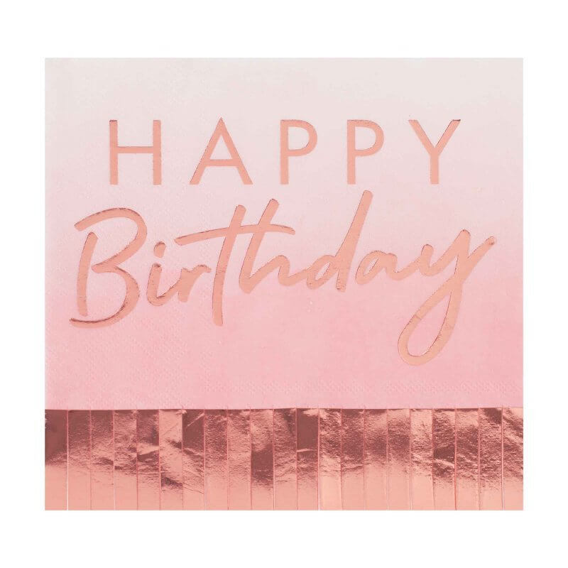 Amscan Mix It Up Rose Gold Happy Birthday Ombre Fringe Napkins