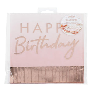 Amscan Mix It Up Rose Gold Happy Birthday Ombre Fringe Napkins