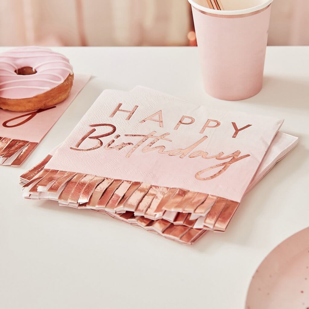 Amscan Mix It Up Rose Gold Happy Birthday Ombre Fringe Napkins