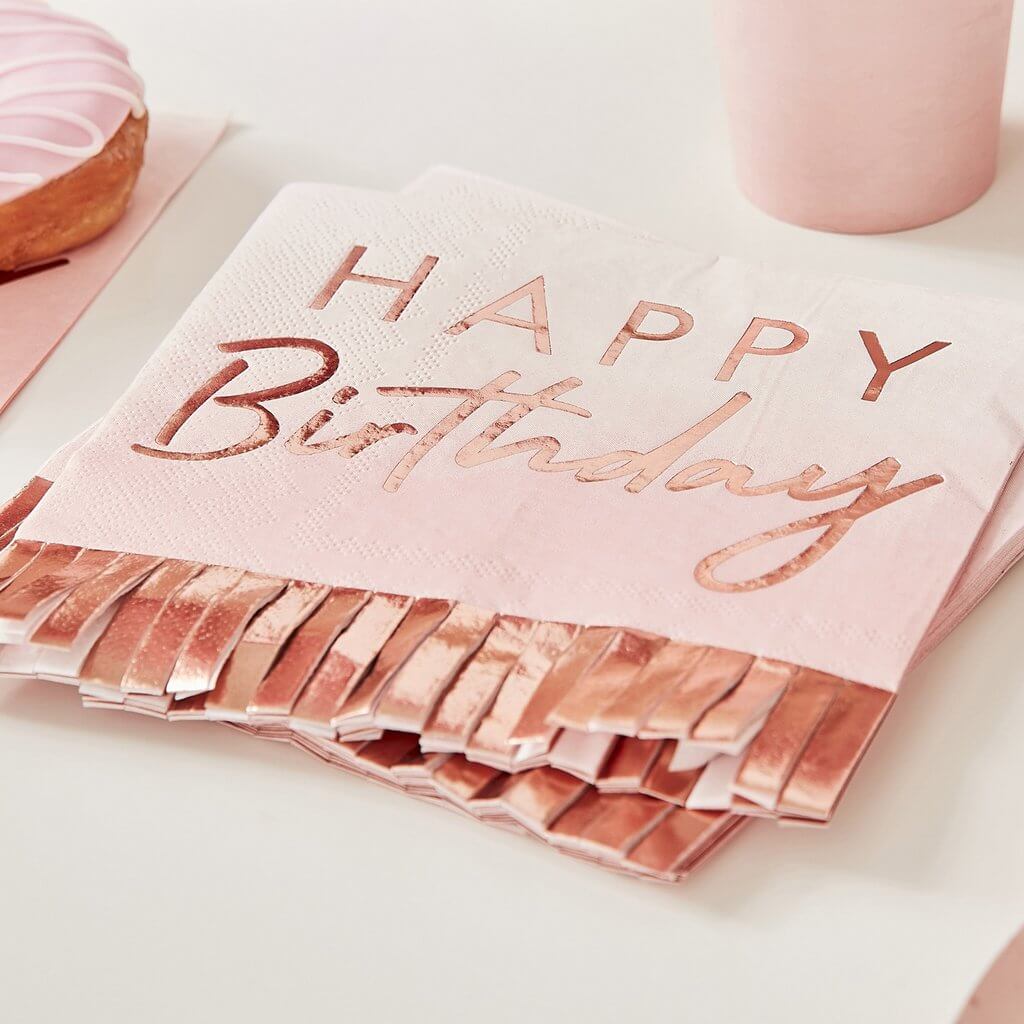 Amscan Mix It Up Rose Gold Happy Birthday Ombre Fringe Napkins