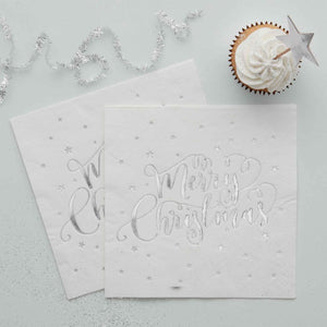 Ginger Ray Star Metallic Silver Merry Christmas Lunch Paper Napkins 20 Pack