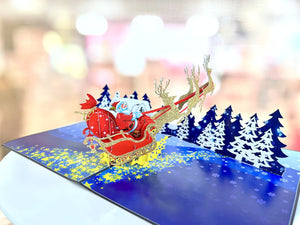 Handmade Glitter Santa On Sleigh Pop Up Christmas Card