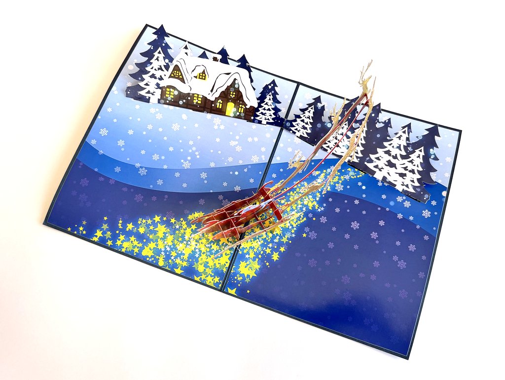 Handmade Glitter Santa On Sleigh Pop Up Christmas Card