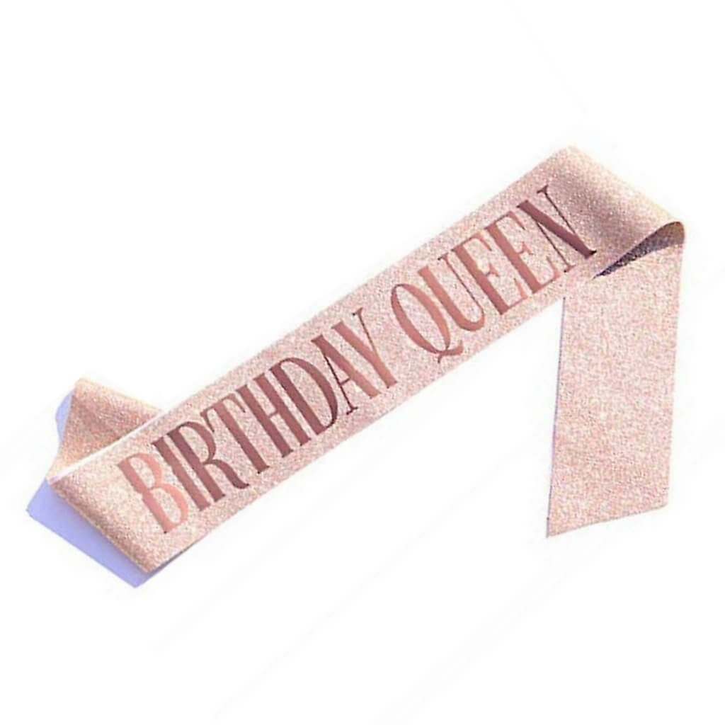 Deluxe Glitter BIRTHDAY QUEEN Pink Satin Sash - Rose Gold Foil Print