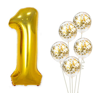 Gold Birthday Number 1 Foil Balloon Bouquet (Pack of 6pcs) - Online Party Supplies