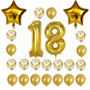 Gold Birthday Number 18 Foil Balloon Bouquet (Pack of 24pcs) - Online Party Supplies