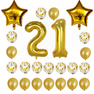 Gold Birthday Number 21 Foil Balloon Bouquet (Pack of 24pcs) - Online Party Supplies