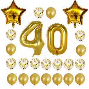 Gold Birthday Number 40 Foil Balloon Bouquet (Pack of 24pcs) - Online Party Supplies