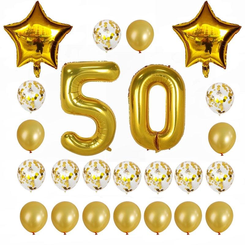 Gold Birthday Number 50 Foil Balloon Bouquet (Pack of 24pcs) - Online Party Supplies