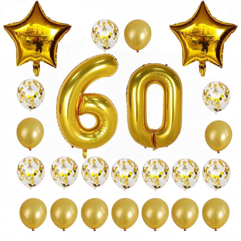 Gold Birthday Number 60 Foil Balloon Bouquet (Pack of 24pcs) - Online Party Supplies