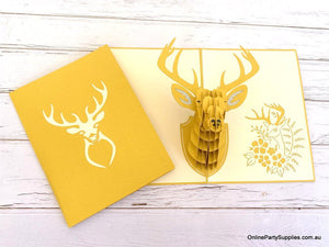 Online Party Supplies Handmade Gold Deer Head Wall Mount Decor Pop Up Christmas Card for Kids