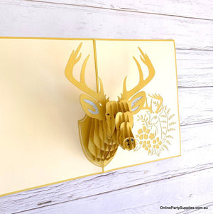 Online Party Supplies Handmade Gold Deer Head Wall Mount Decor Pop Up Greeting Card