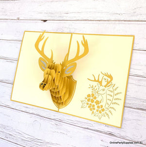 Online Party Supplies Handmade Gold Deer Head Wall Mount Decor Pop Up Greeting Card for him