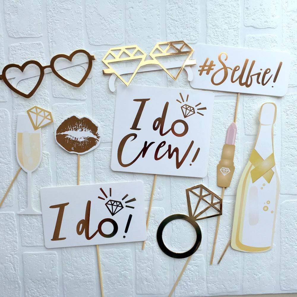 Gold Foil I Do Crew Bachelorette Party Photo Booth Props - Online Party Supplies