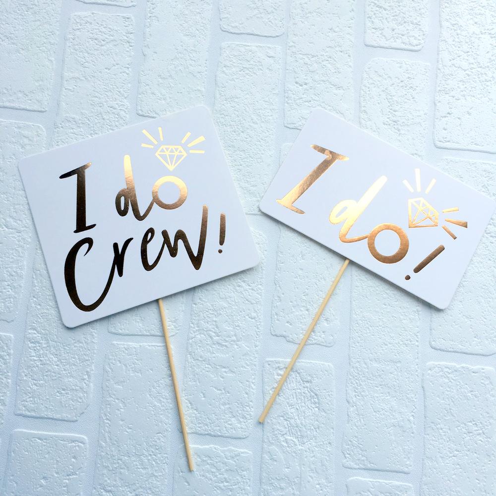 Gold Foil I Do Crew Bachelorette Party Photo Booth Props - Online Party Supplies