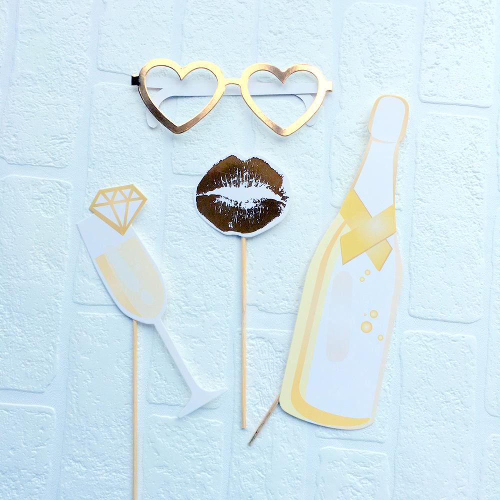 Gold Foil I Do Crew Bachelorette Party Photo Booth Props - Online Party Supplies