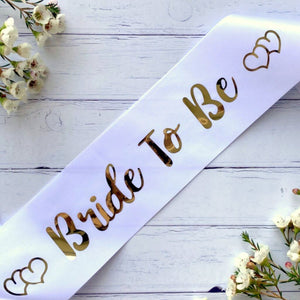 White 'Bride To Be' with Heart Hen Party Satin Sash