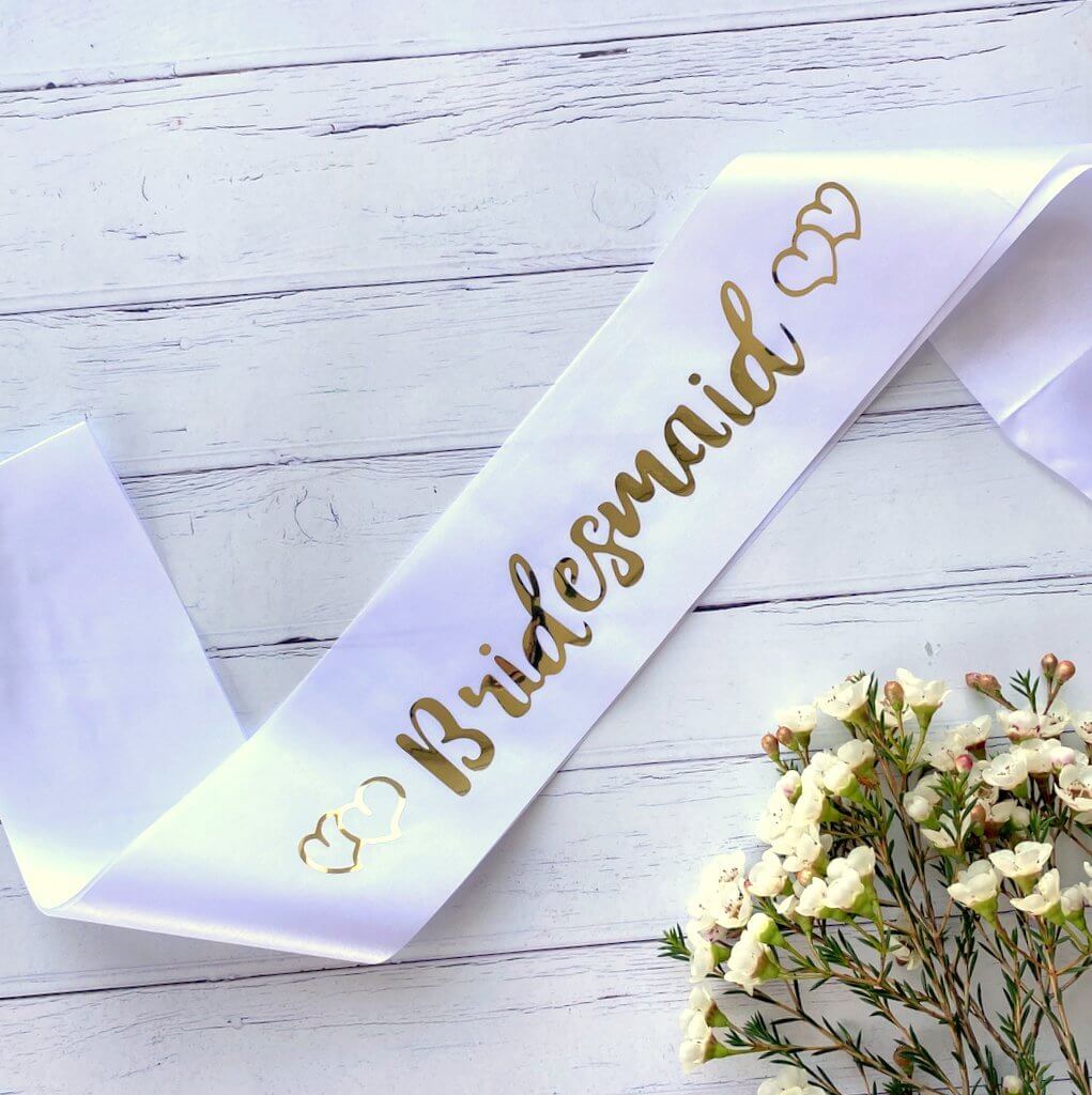 White Bachelorette Party Sashes with Gold Foil Print