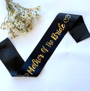 Black 'Mother of the bride' with Hearts Hen Satin Sash