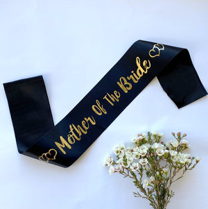 Black 'Mother of the bride' with Hearts Hen Satin Sash