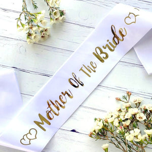 White Bachelorette Party mother of the bride Sashes with Gold Foil Print