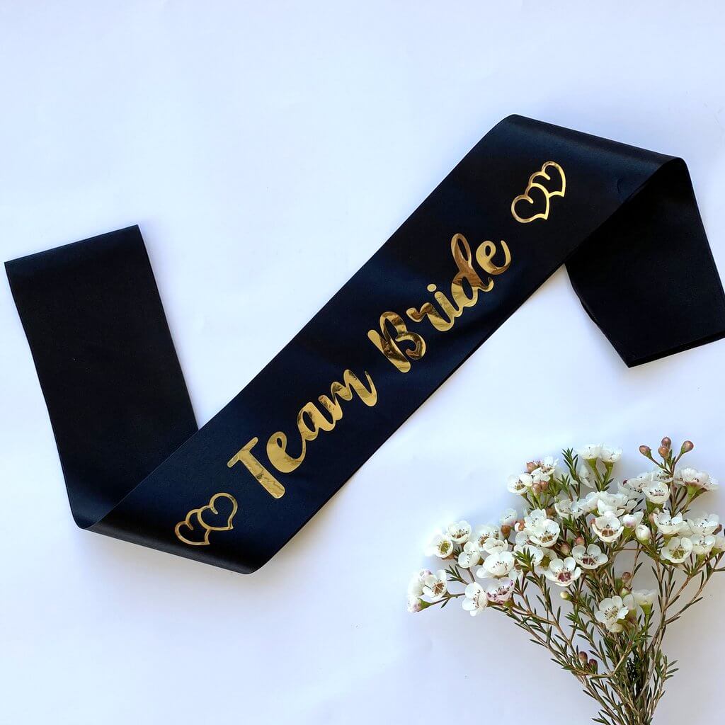 Black Bachelorette Party team bride Sashes with Gold Foil Print