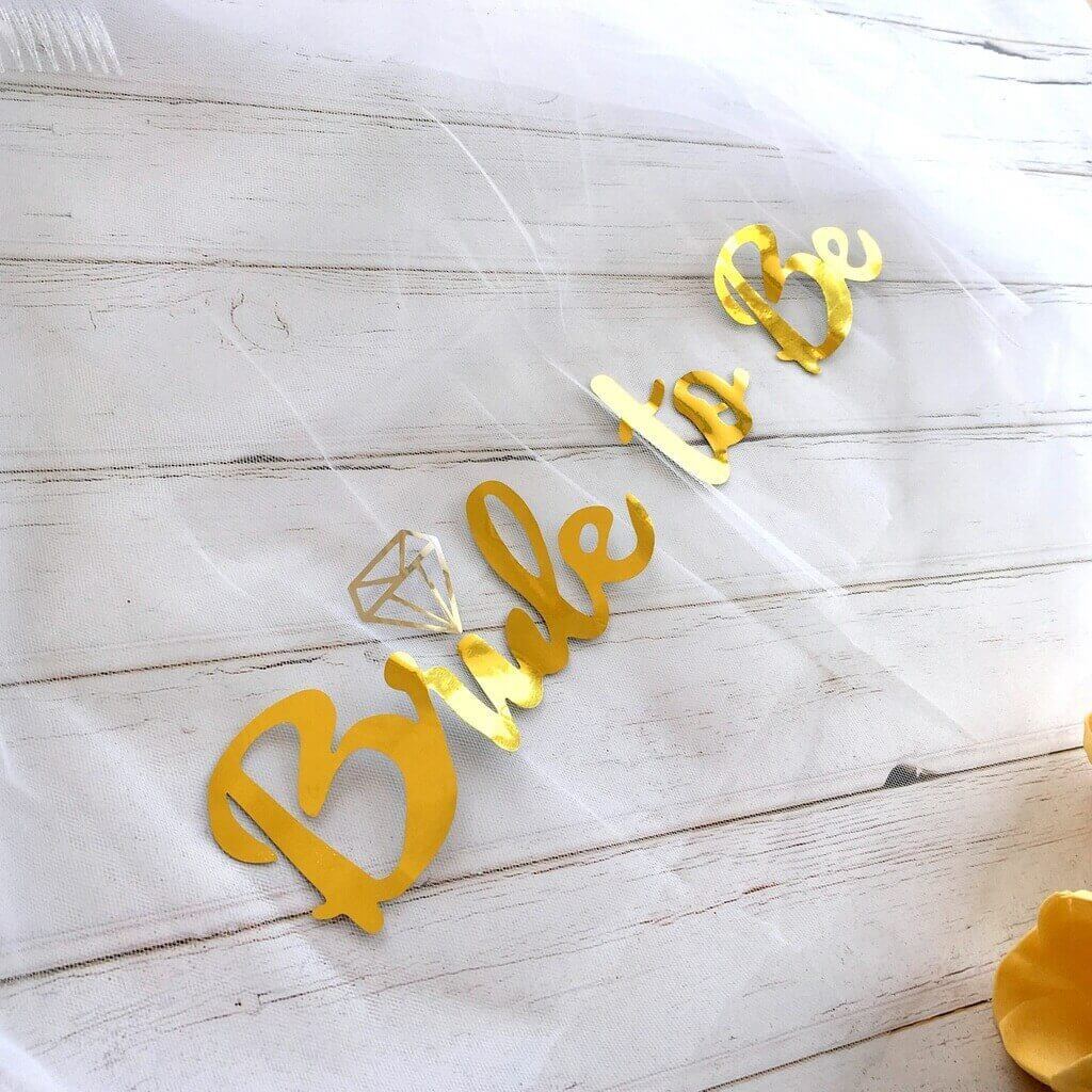 Online Party Supplies gold foiled bride to be white bridal wedding tulle mesh veil