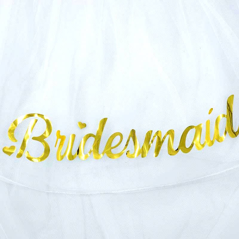 Gold Foiled Bridesmaid White Double Layer Tulle Bridal Veil