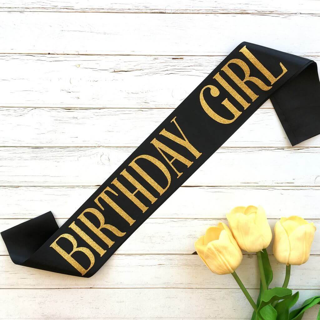 Online Party Supplies Gold Glitter 'Birthday Girl' Luxurious Black Satin Sash