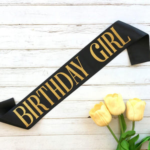 Online Party Supplies Gold Glitter 'Birthday Girl' Luxurious Black Satin Sash