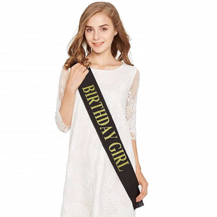 Online Party Supplies Gold Glitter 'Birthday Girl' Luxurious Black Satin Sash