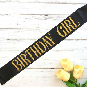 Online Party Supplies Gold Glitter 'Birthday Girl' Luxurious Black Satin Sash