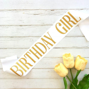 Online Party Supplies Gold Glitter 'Birthday Girl' Luxurious White Satin Party Sash