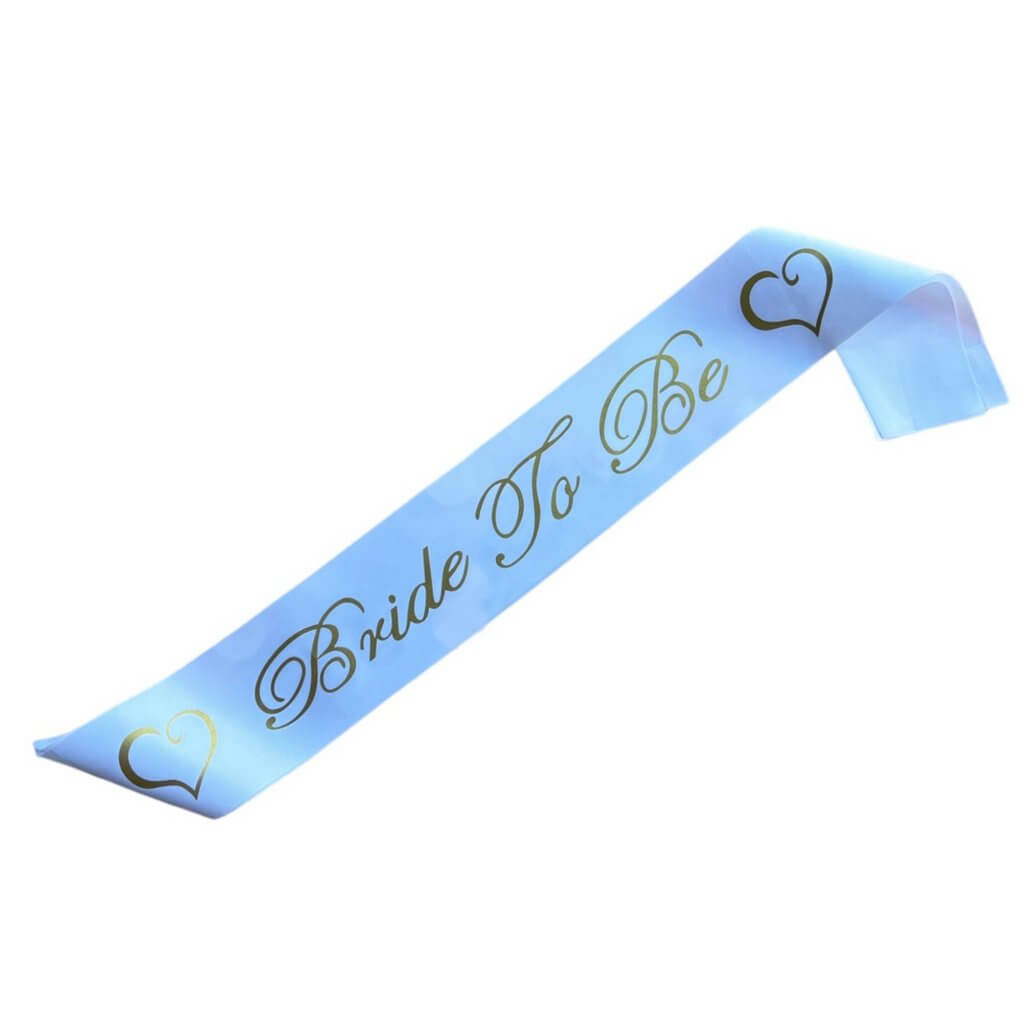 Gold Glitter Print 'Bride To Be' White Sash with Heart