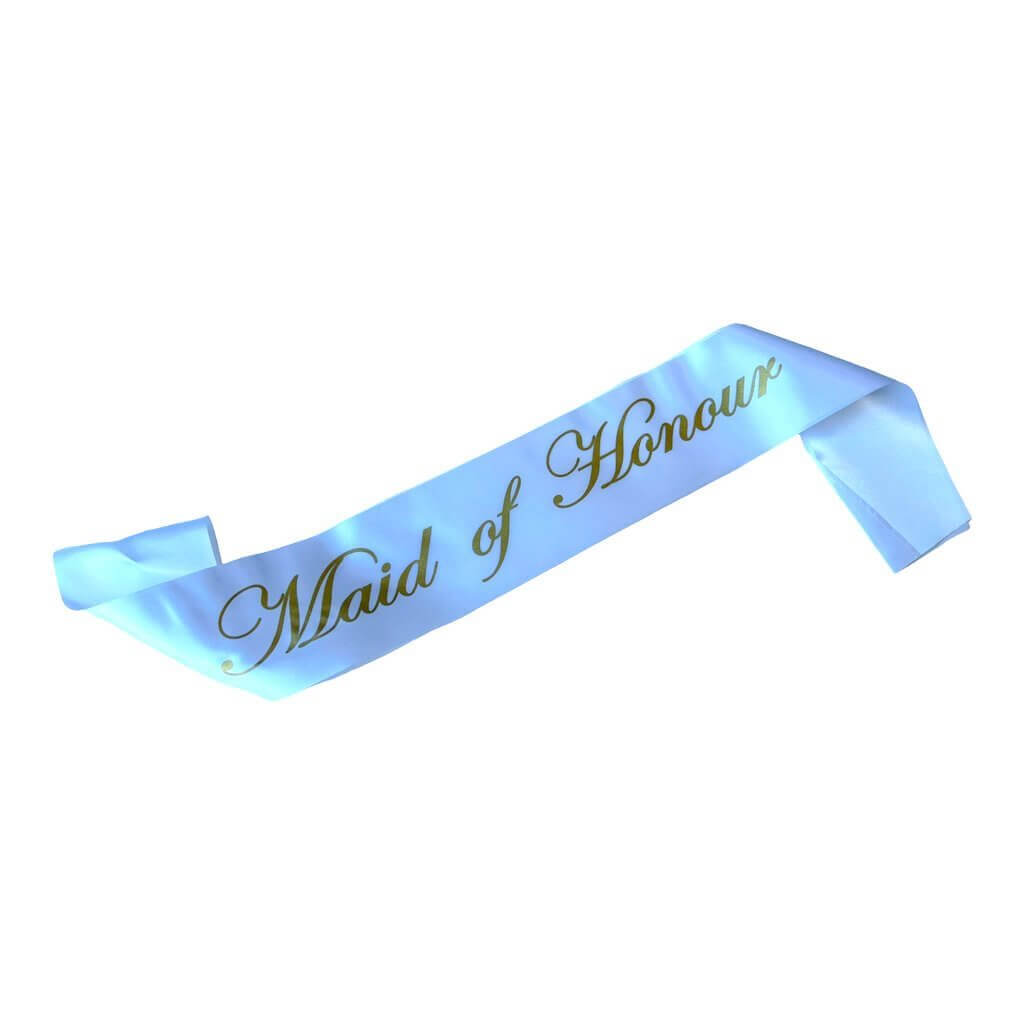 White Maid of Honour Fabric Sash - Gold Glitter Print