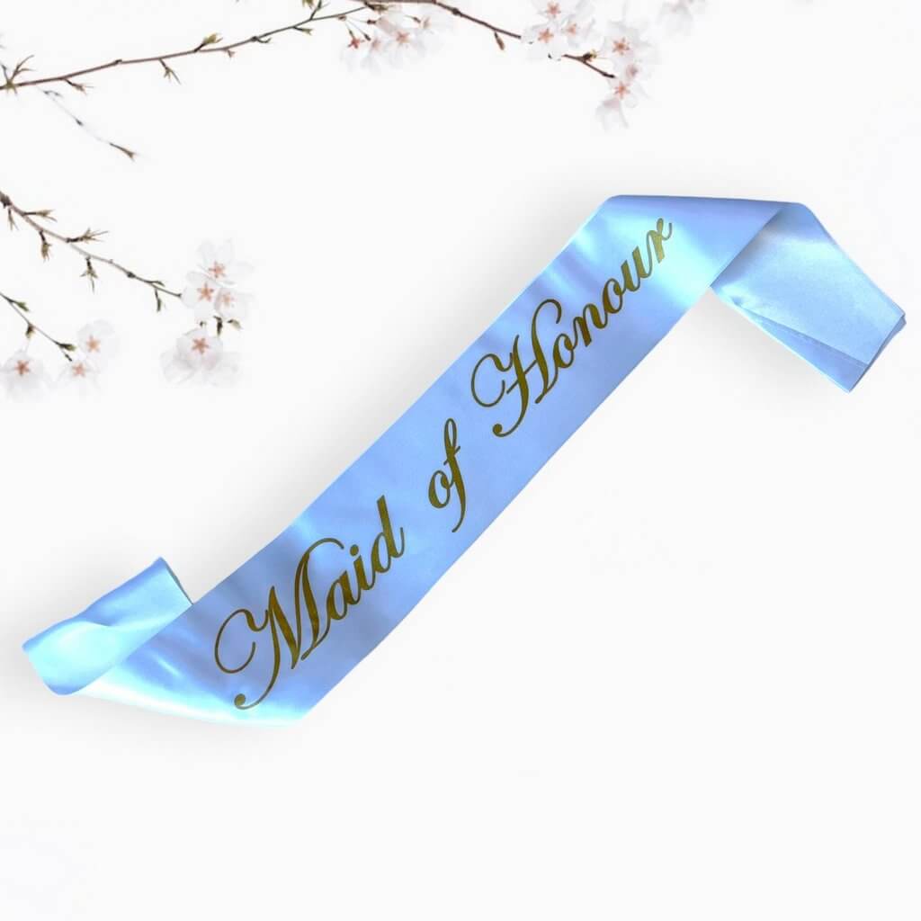 White Maid of Honour Fabric Sash - Gold Glitter Print