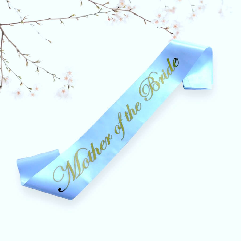 White Mother of the Bride Fabric Sash - Gold Glitter Print