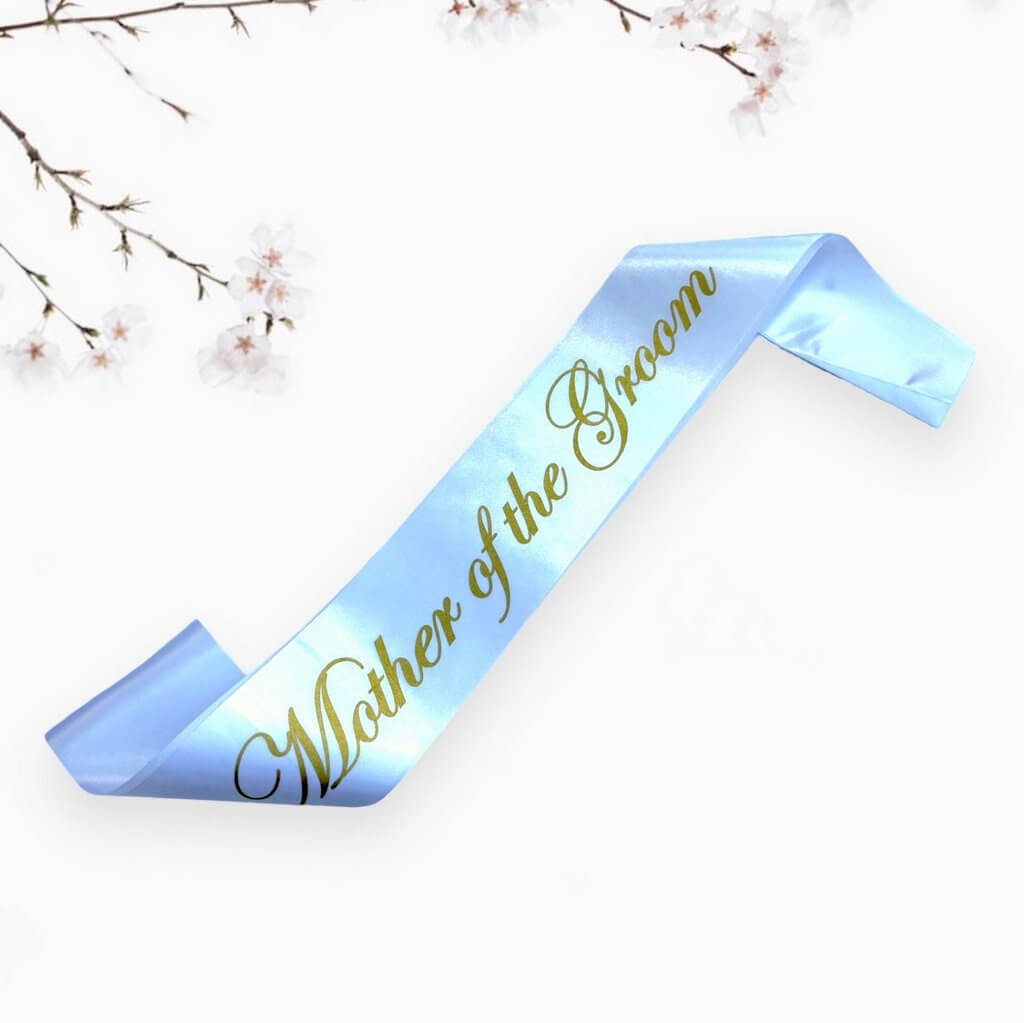 White Mother of the Groom Fabric Sash - Gold Glitter Print