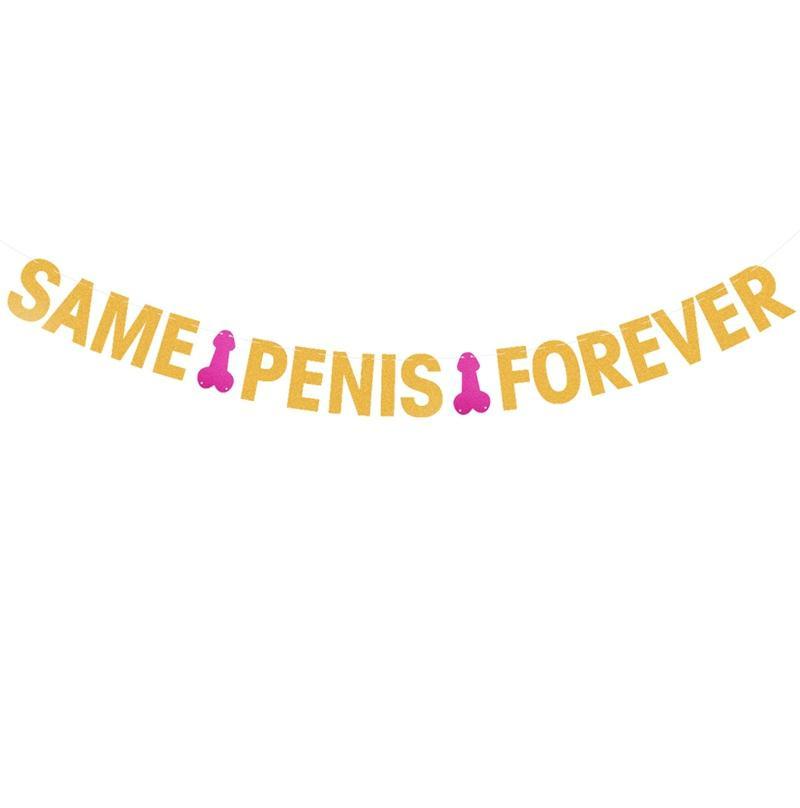 Gold Glitter SAME PENIS FOREVER Pink Penis Hens Party Banner - Online Party Supplies