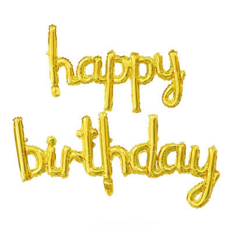 Gold 'happy birthday' Script Lowercase Letter Foil Balloon Banner