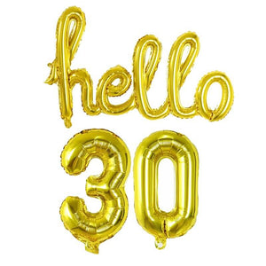 Gold 'hello 30' Birthday Foil Balloon Banner