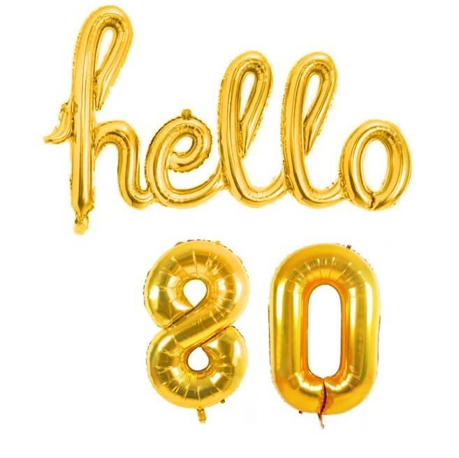 Gold 'hello 80' Birthday Foil Balloon Banner