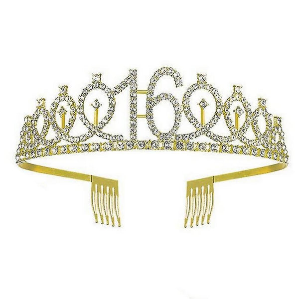 Gold Sparkling Rhinestone Happy 16th Birthday Tiara