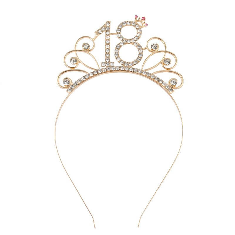 Premium Quality Gold Metal Rhinestone 18th Birthday Tiara - Eighteenth Birthday Party Decorations